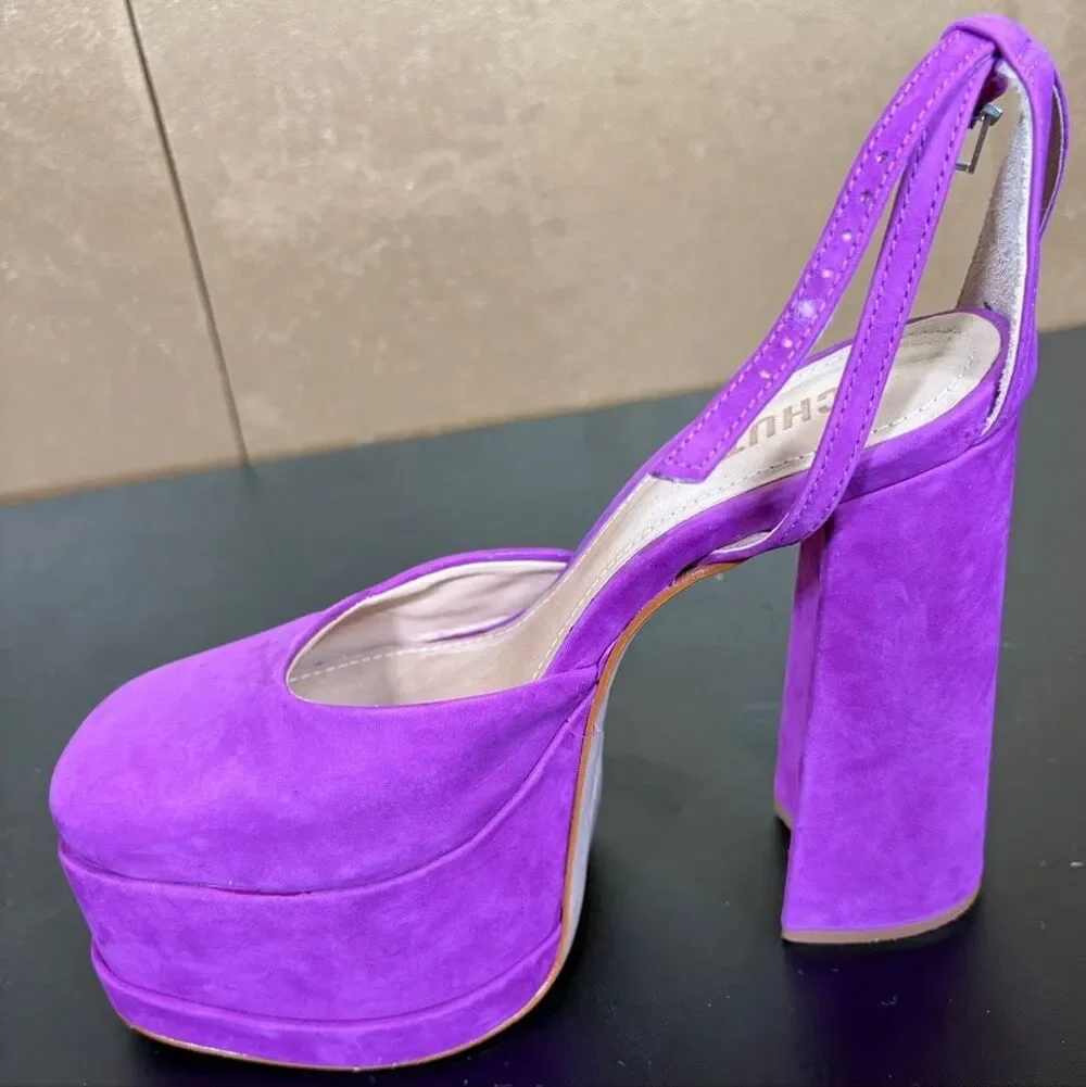 SCHUTZ Luan Ankle Strap Platform Pump Violet Suede Size